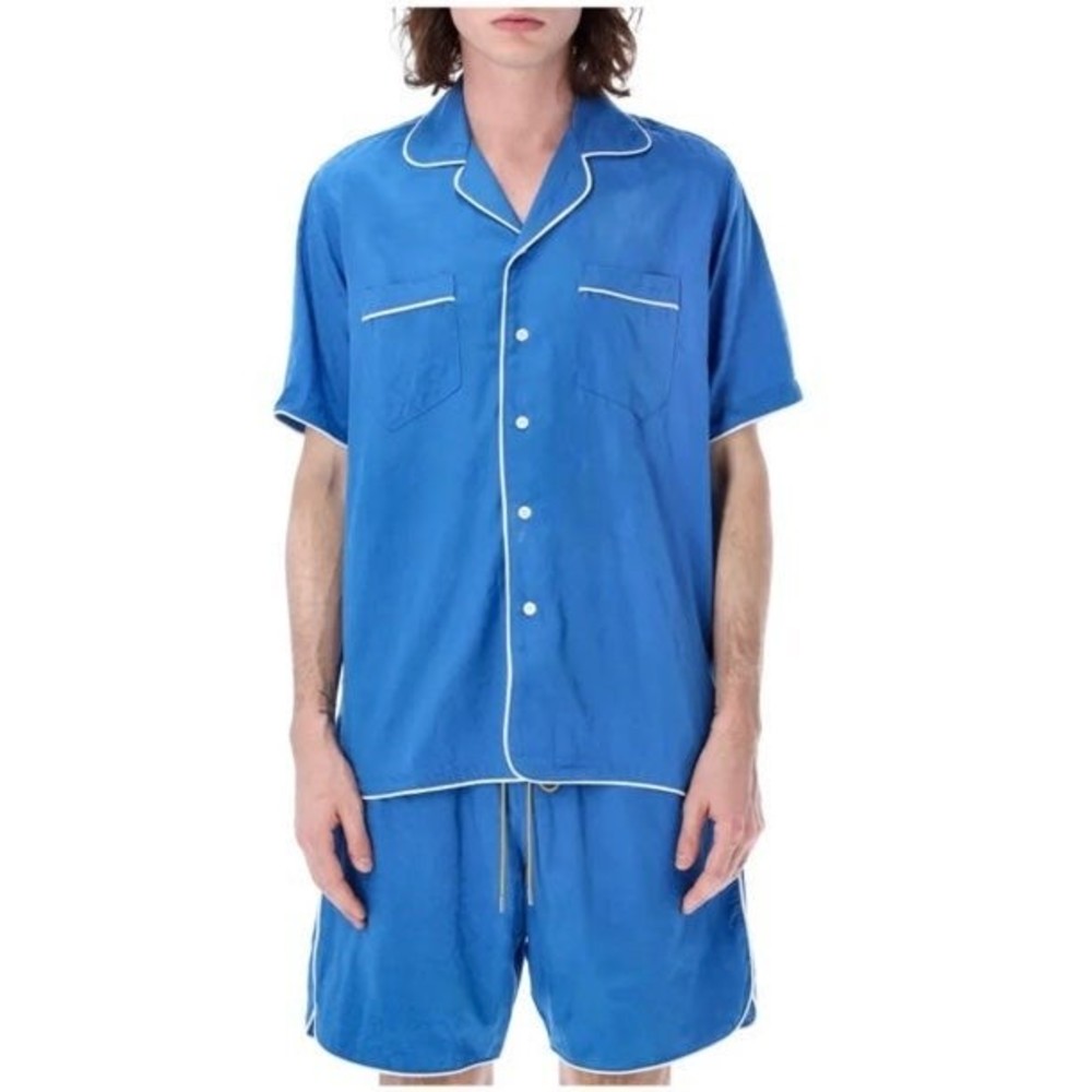 NWT Rhude Tonal PJ Short Sleeve Shirt in Blue Bandana Size XL